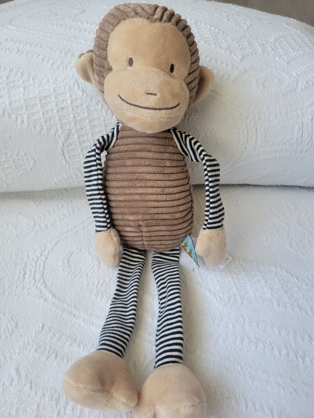 Plush Brown Monkey Stuffed Toy with Black & White Striped Limbs
